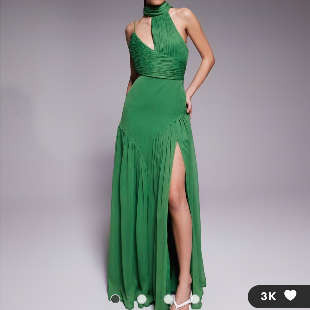 ASOS DESIGN Petite halter gathered full skirt maxi dress in green